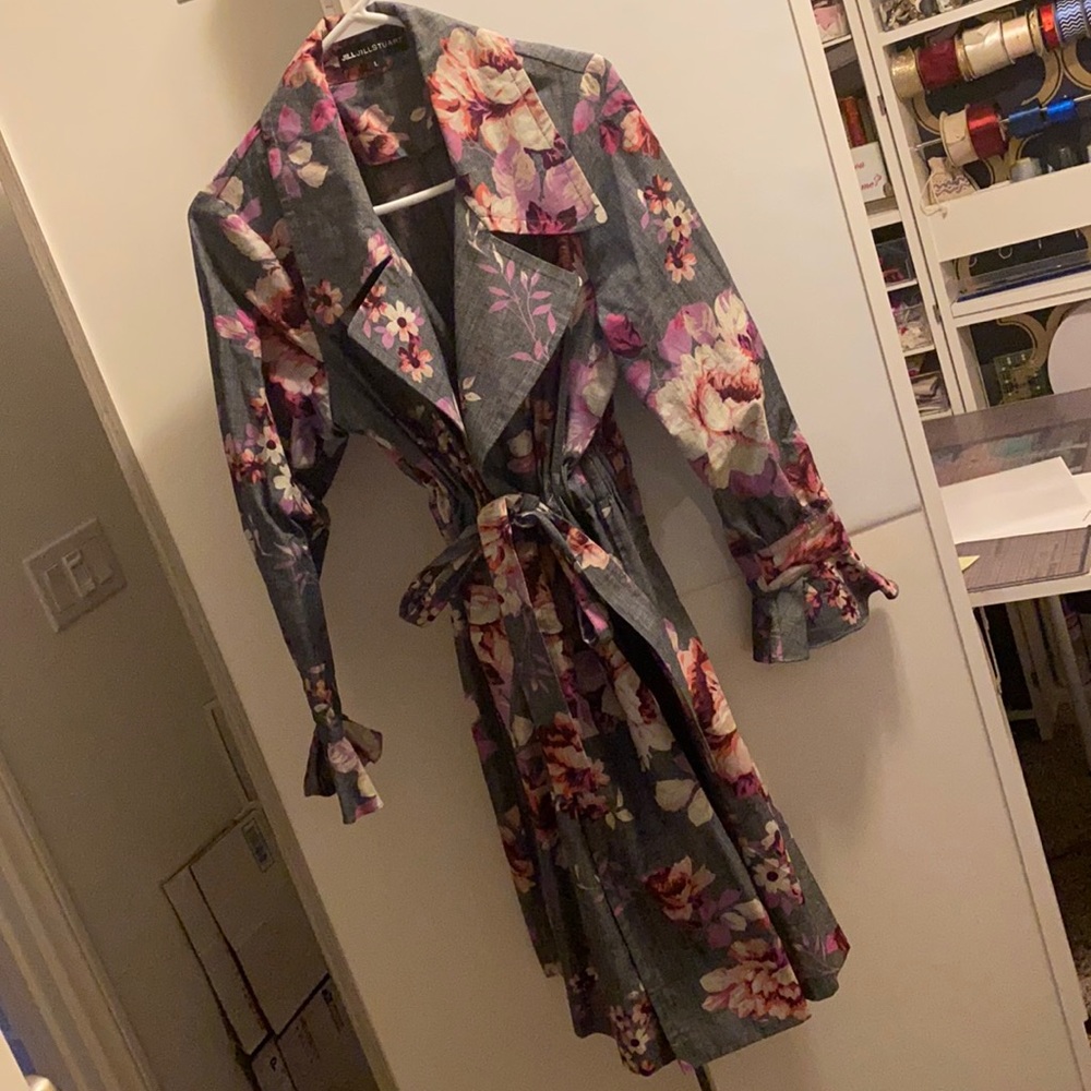 Grey Floral Pea Coat